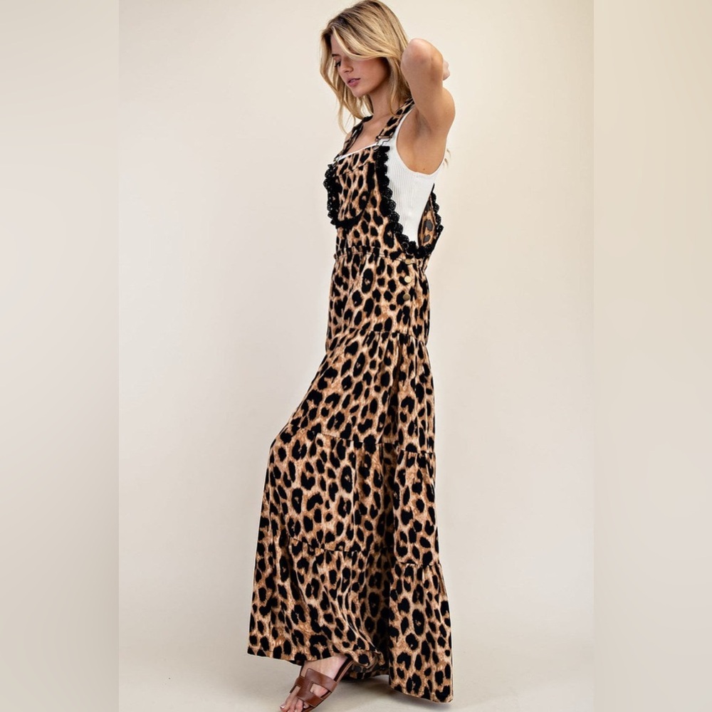 Cheetah Print Tiered Wide Leg Overalls - eesome - Picture 7 of 8